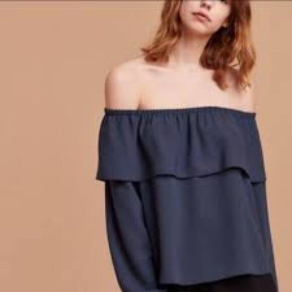 Aritzia Wilfred Morel Off-the-shoulder Top Boho Ruffled Top Black Sz M - Picture 3 of 9